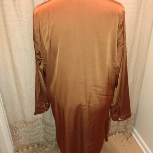 NWOT 🔥 Fashion Nova Satin Draped Shirt Dress Women's Size 2X Brown - Picture 5 of 10